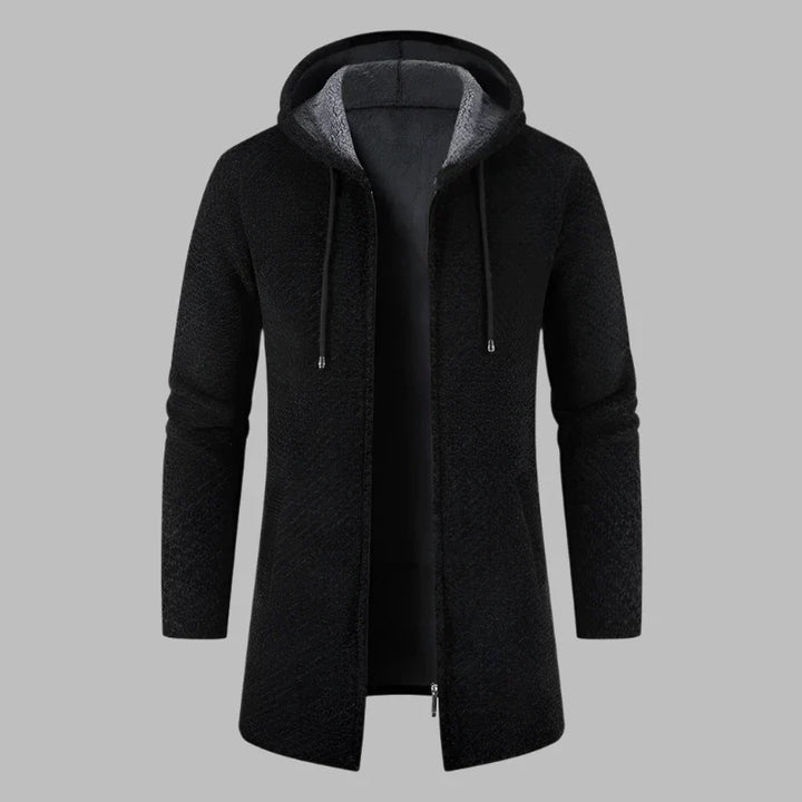 Levoire | Pull À Capuche Pour Hommes Avec Coupe Longue Et Fermeture Éclair Noir