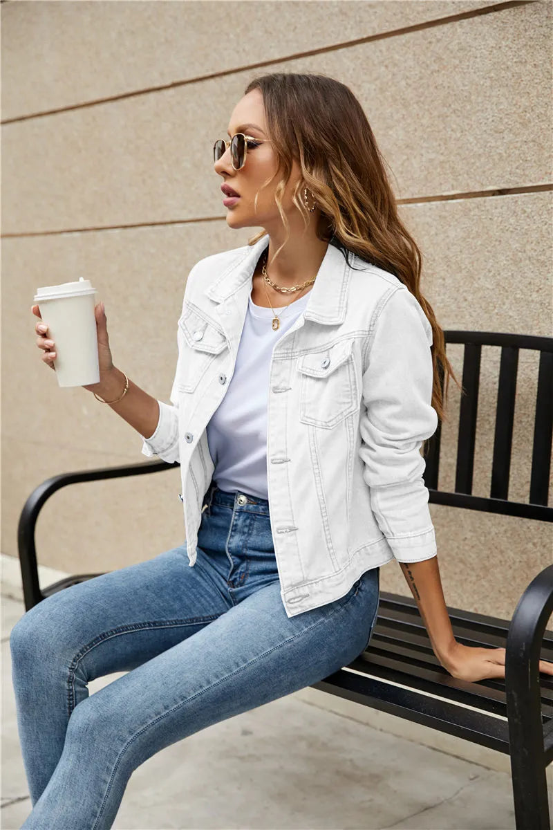 Levoire | Veste en denim à manches longues inversée avec col et poches Blanc