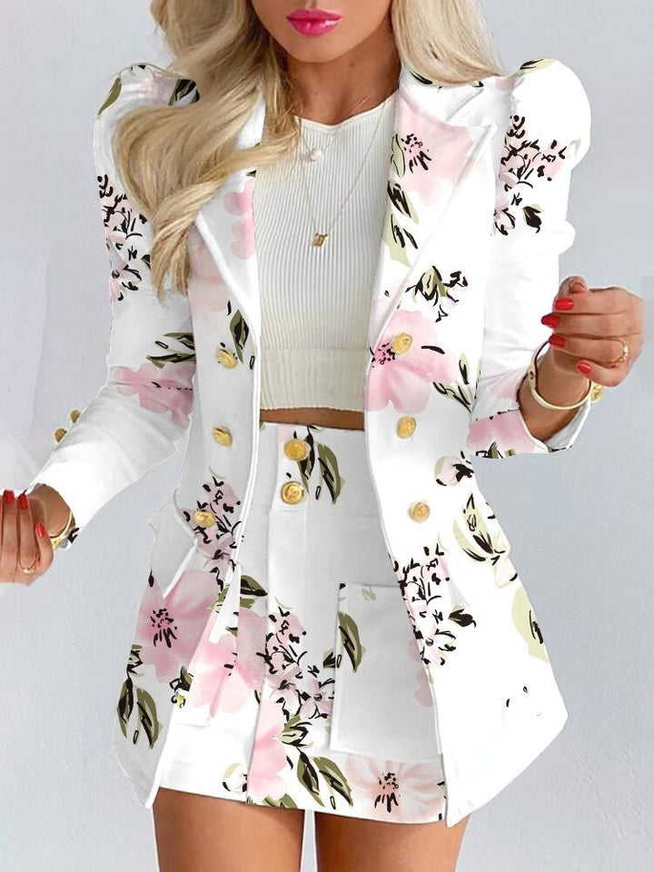 Levoire | Ensemble Blazer Et Jupe Pour Femmes Floral Blanc