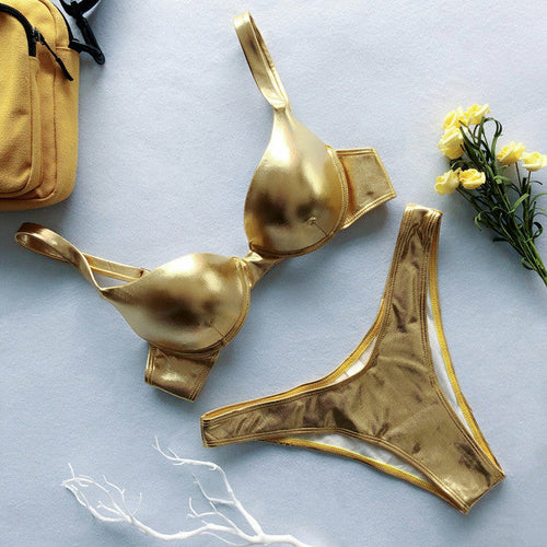 Levoire | Ensemble De Bikini Push-Up Métallique Brillant Pour Femmes