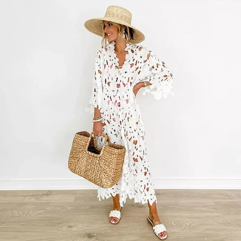 Levoire | Robe En Dentelle Avec Décolleté En V