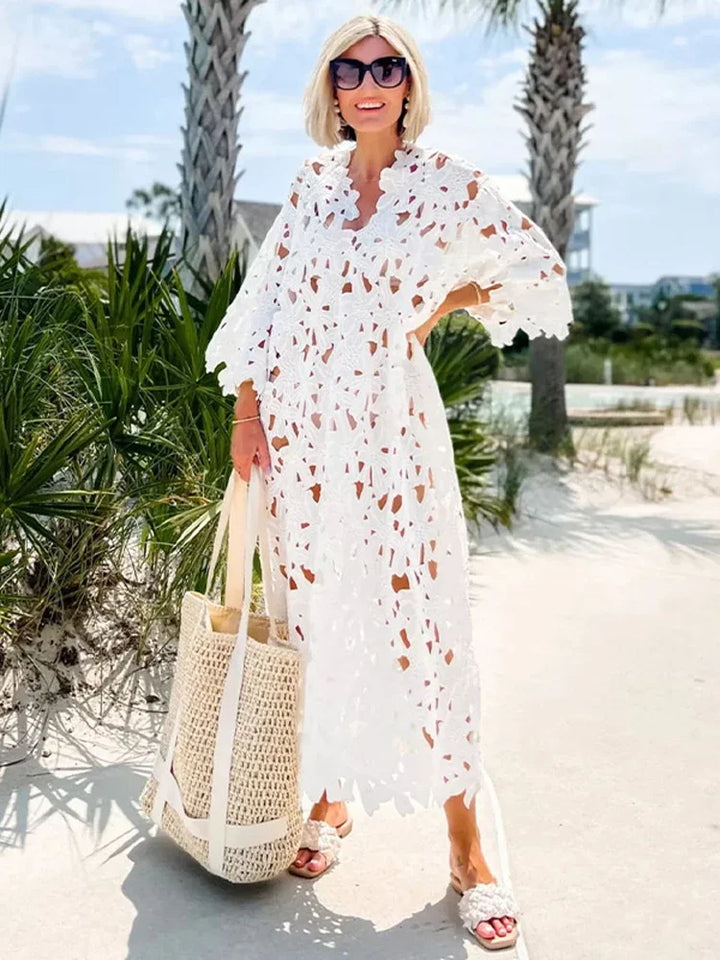 Levoire | Robe En Dentelle Avec Décolleté En V Blanc One-size
