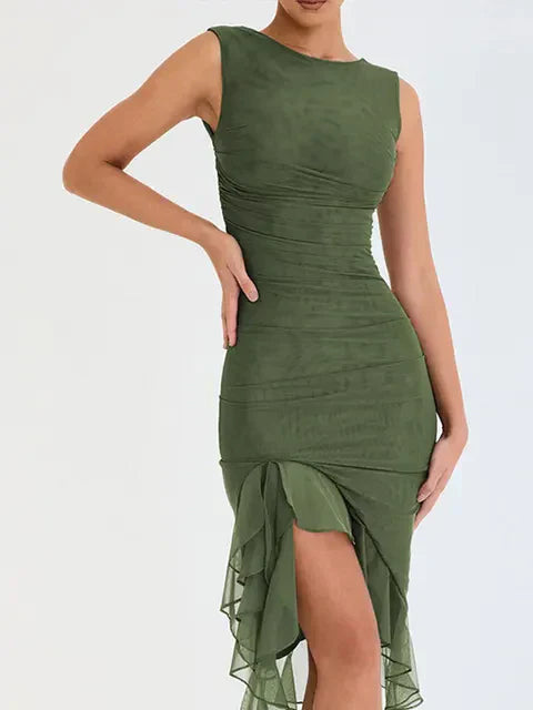 Levoire | Robe Volants Romantiques Féminine Vert armée