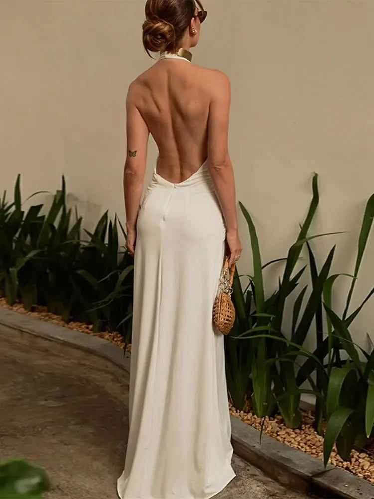 Levoire | Robe Maxi Décolletée Dos Halter Froncée