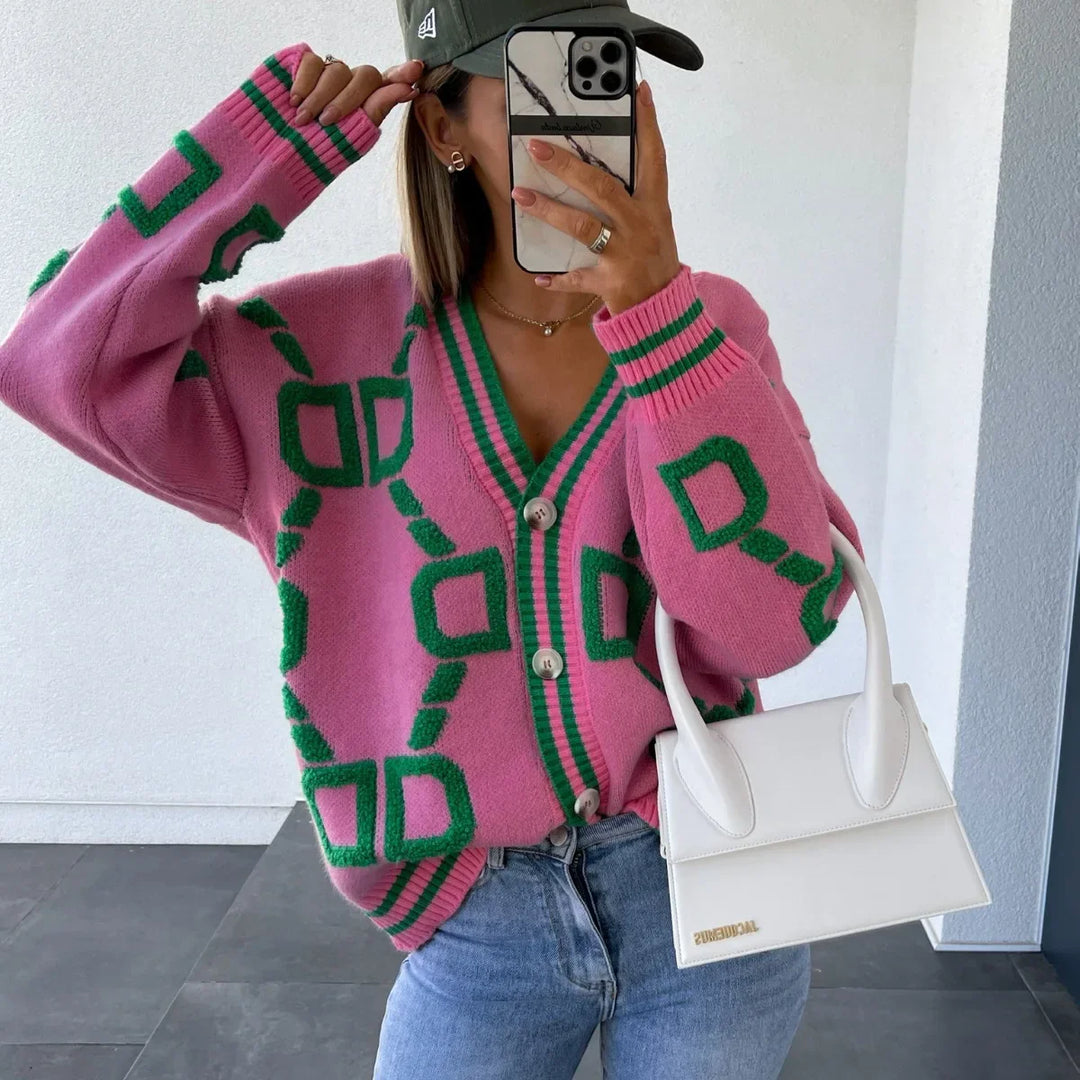Levoire | Veste Tricot Tendance Avec Design Géométrique Rosa
