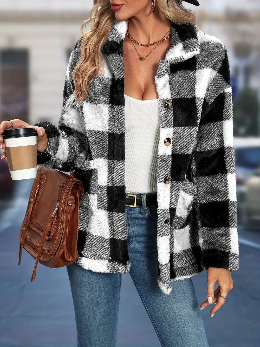 Levoire | Veste À Manches Longues Avec Poches Latérales Et Bouton Noir et blanc