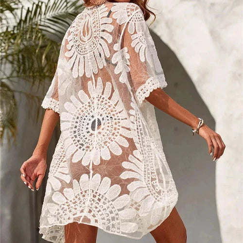 Levoire | Kimono Robe De Plage Avec Fleurs Brodées
