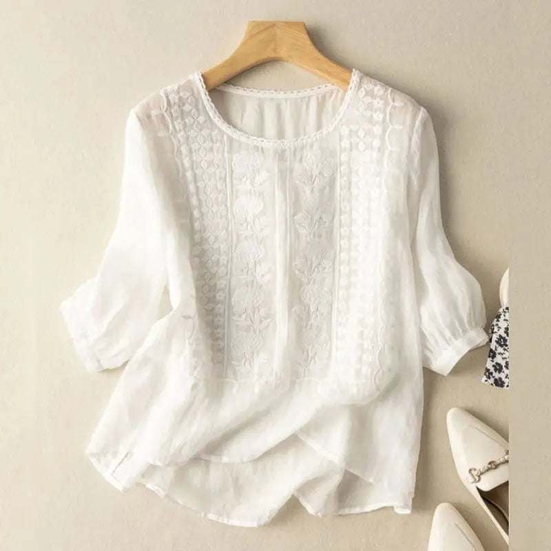 Levoire | Blouse Relaxed Brodée Élégante Blanc