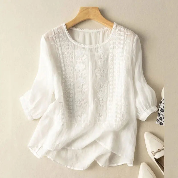 Levoire | Blouse Relaxed Brodée Élégante Blanc