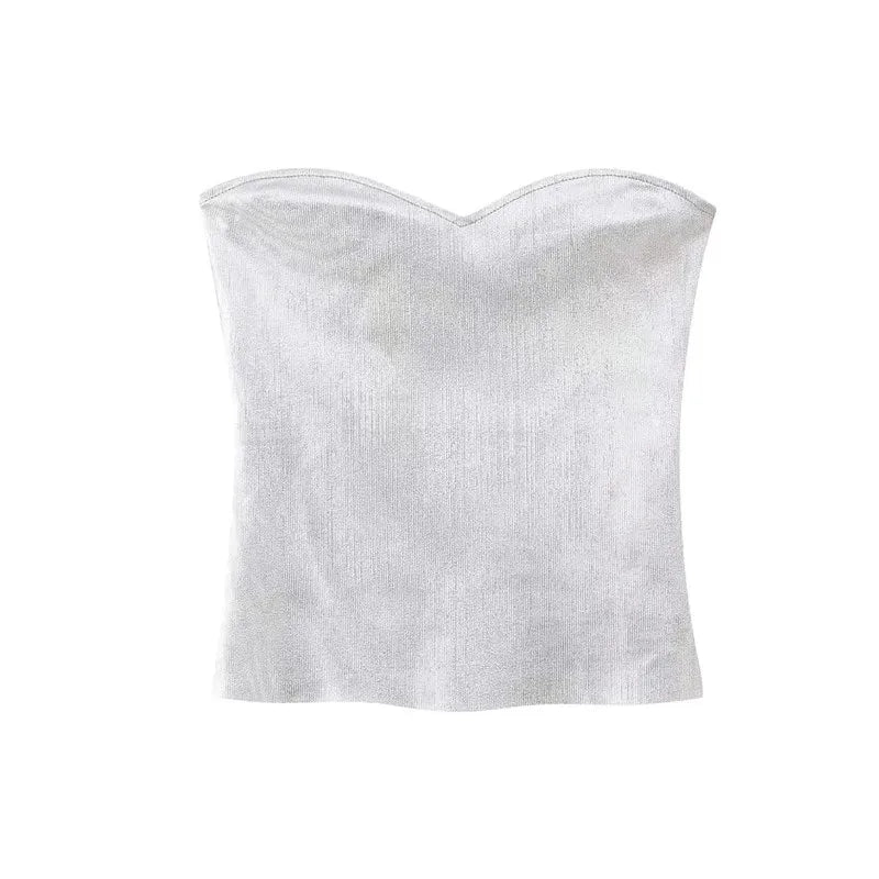 Levoire | Bandage Metallic Shine Tricot Corset Top Argent