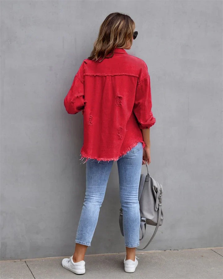 Levoire | Veste En Jean Avec Bords Bruts, Printemps, Rose, Orange, Violet
