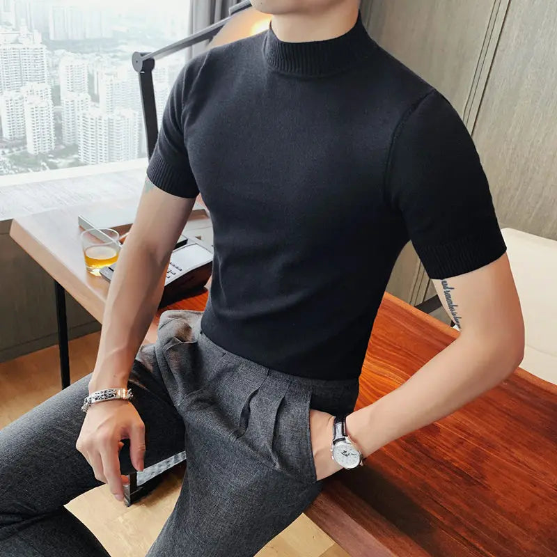 Levoire | Pull Homme Doux À Manches Courtes Noir