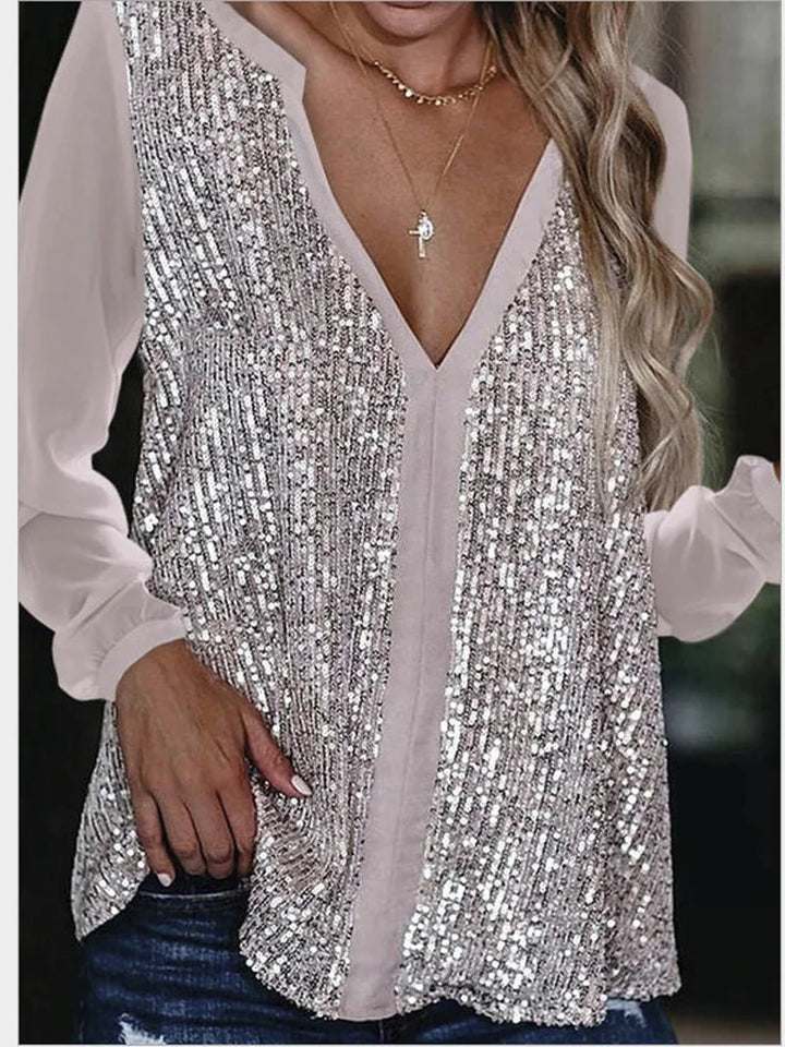 Levoire | Blouse Tombante Avec Décolleté En V Et Sequins Pour Femmes