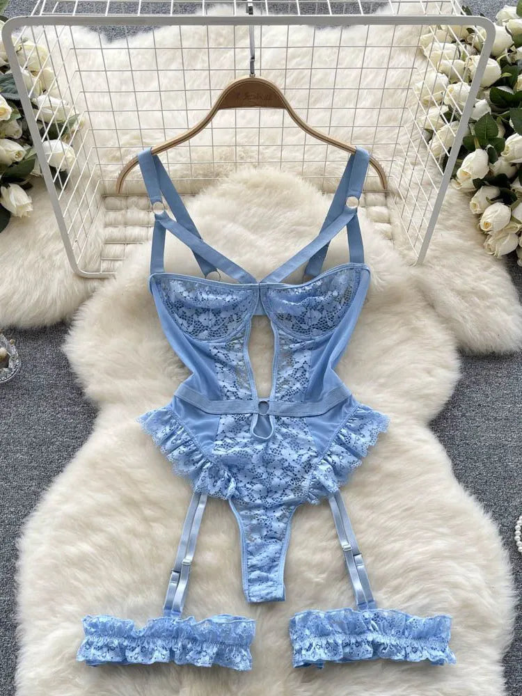 Levoire | Bodystocking En Dentelle Transparente bleu ciel