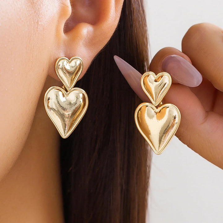 Levoire | Boucles D'Oreilles Pendantes À Double Cœur Élégantes Pour Femmes