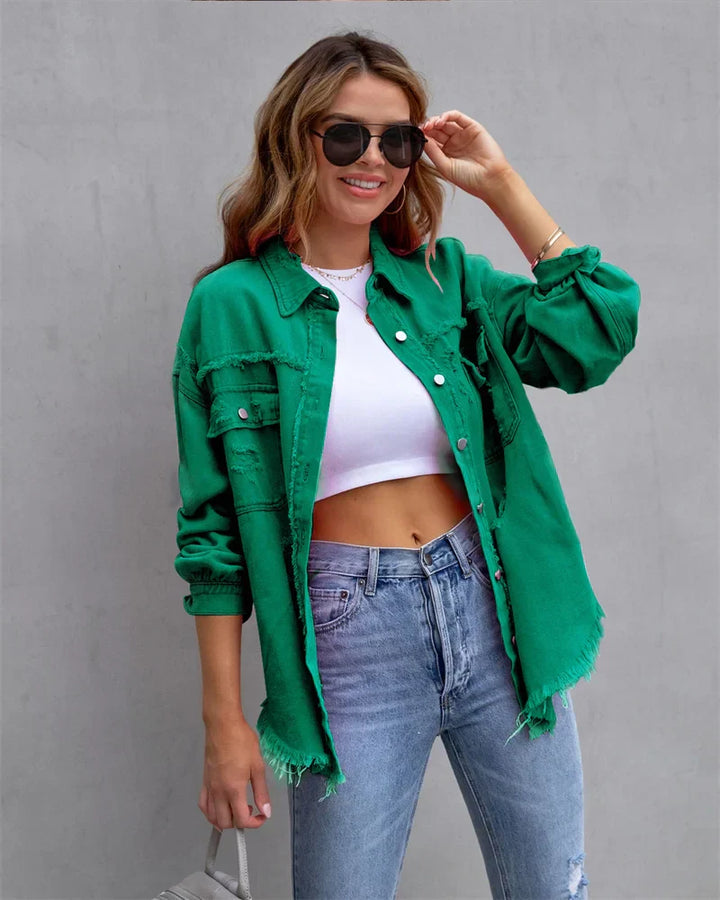 Levoire | Veste En Jean Avec Bords Bruts, Printemps, Rose, Orange, Violet Grun