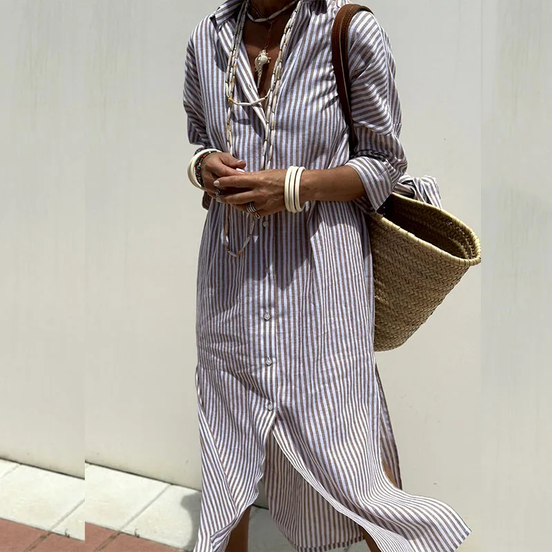 Levoire | Robe rayée élégante Khaki