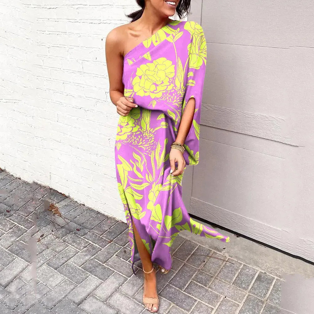 Levoire | Robe Maxi À Épaule Unique Fleurs Pour Femmes Lilas