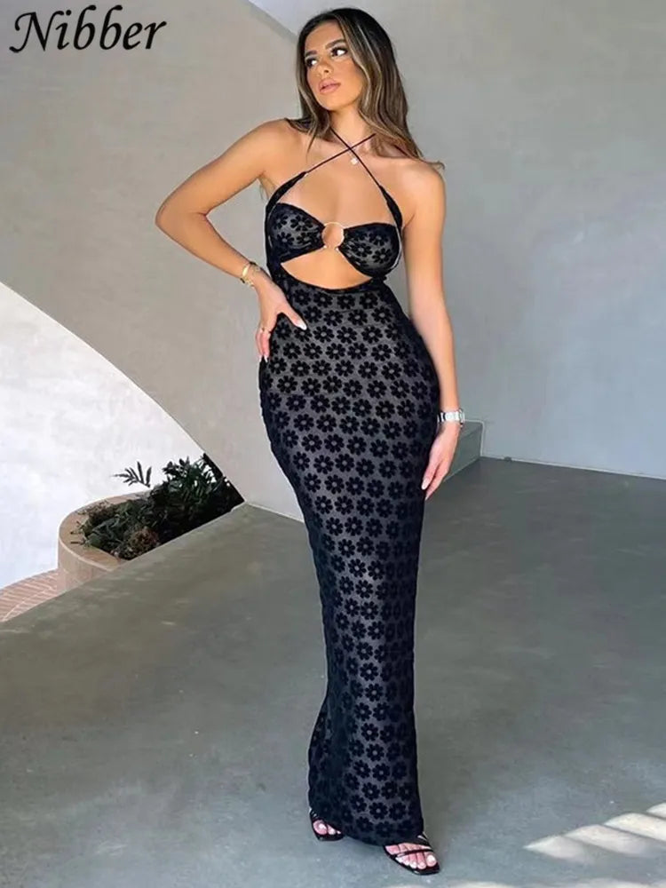 Levoire | Robe Maxi À Bretelles Spaghetti Motif Noir Noir