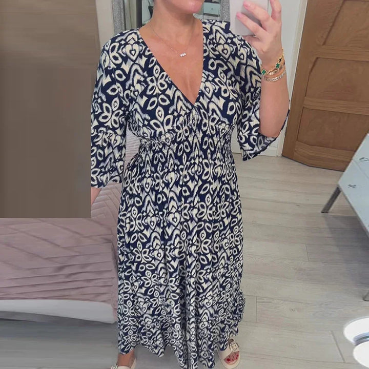 Levoire | Robe Bohème Décontractée Avec Décolleté En V Et Manches 3/4