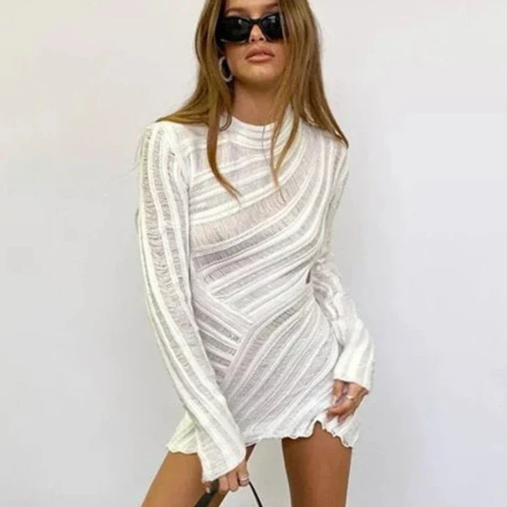 Levoire | Robe Mini À Manches Longues Avec Texture Marquante Dans Le Style Attitude WEISS