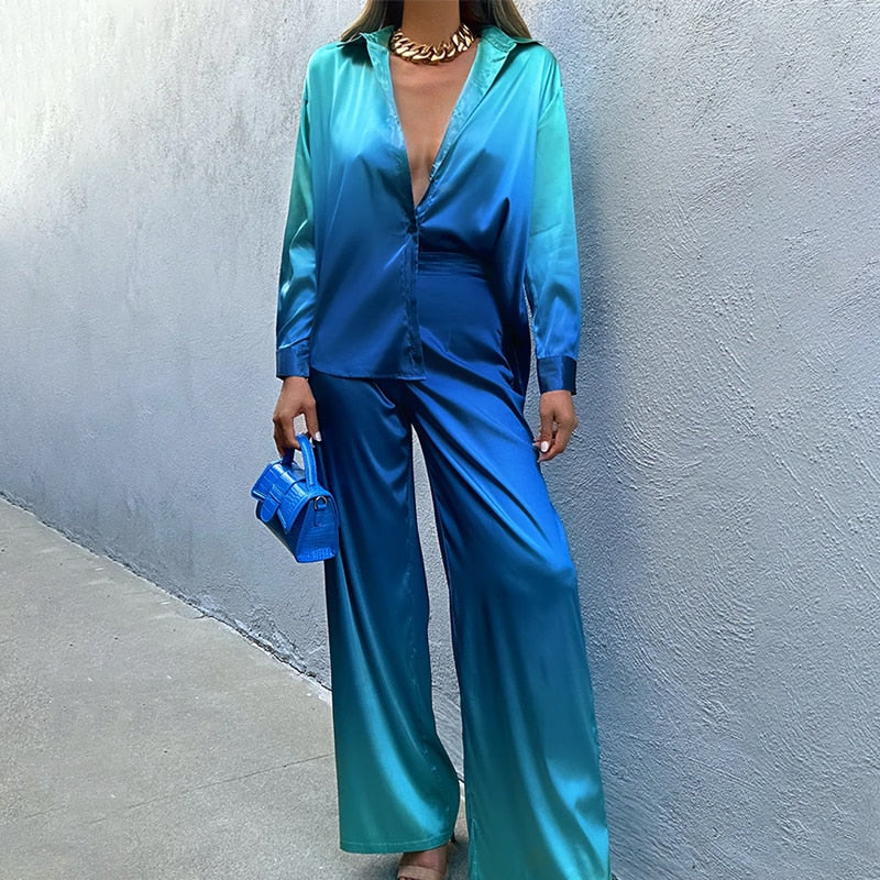 Levoire | Ensemble De Chemise Détachable Et Pantalon Dégradé Bleu