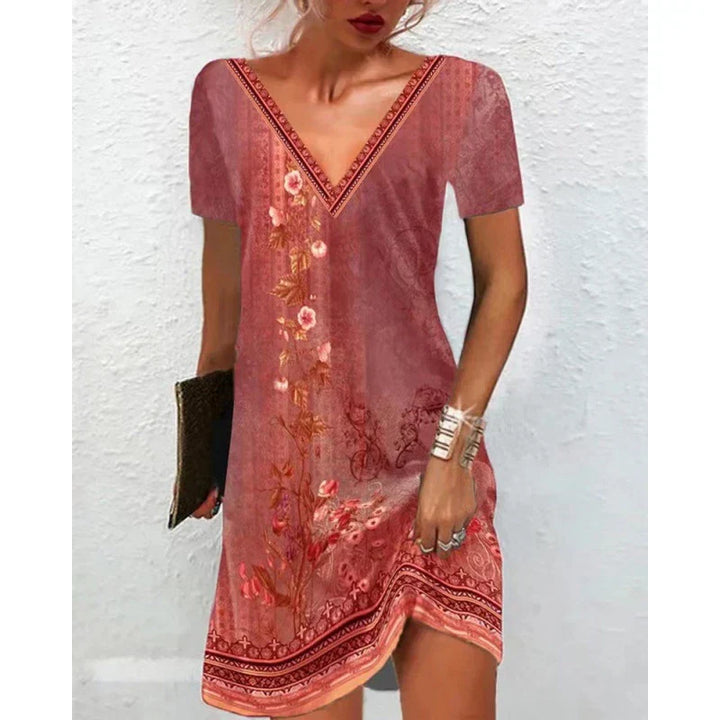 Levoire | Robe Printemps/Été Avec Motif Floral Rétro Rouge 2