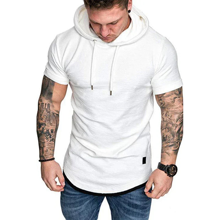 Levoire | Sweat à Capuche Homme Manches Courtes avec Cordon Blanc - Noir Zoom