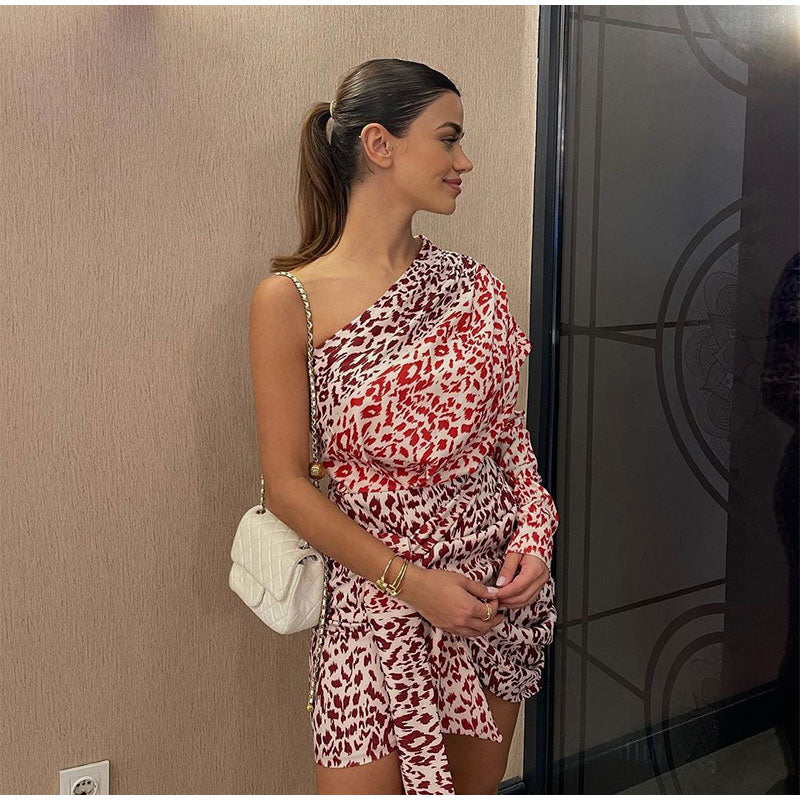 Levoire | Motif Léopard Robe Mini À Une Épaule Sans Manches