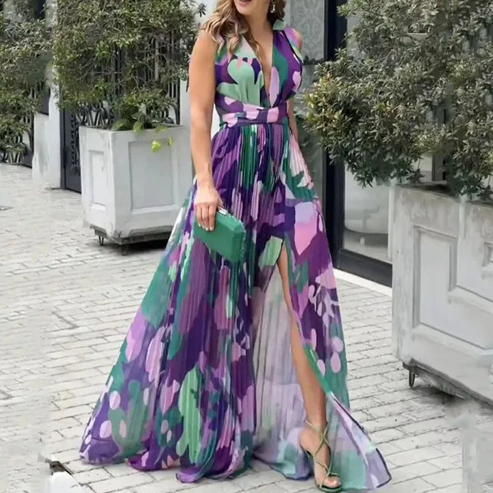 Levoire | Belle Robe Maxi Sans Manches Dos Nu Avec Décolleté En V, Fente Et Découpes À La Taille