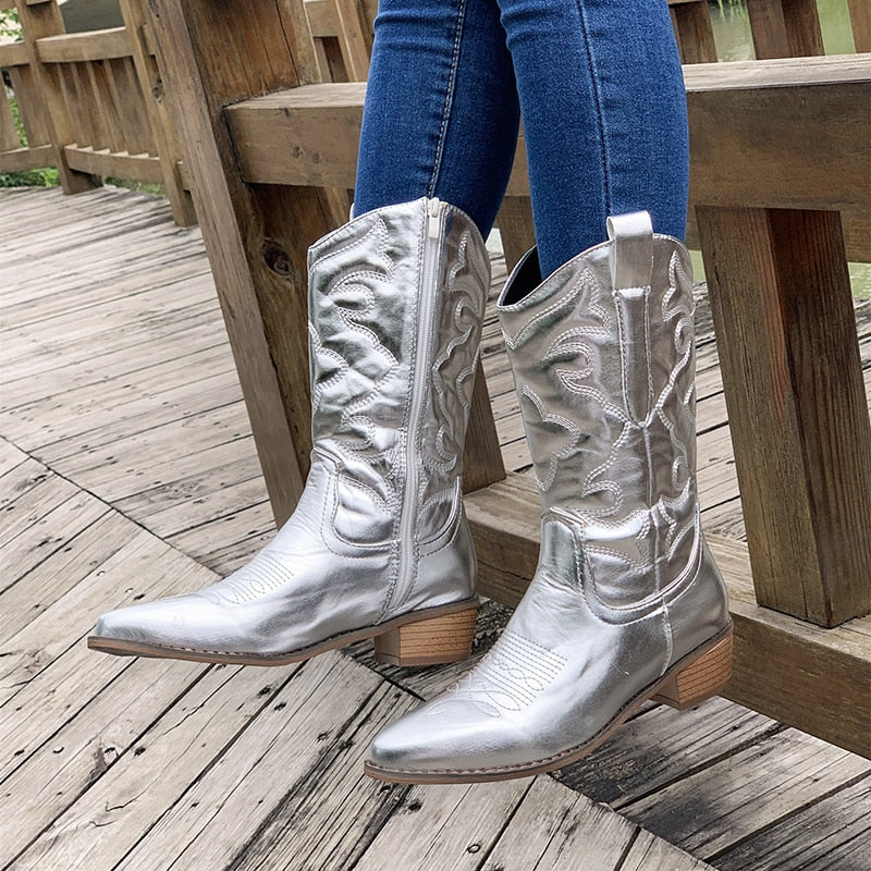 Levoire | Bottes Pour Femmes Dans Le Style Zapatos Avec Fermeture Éclair Latérale Argent