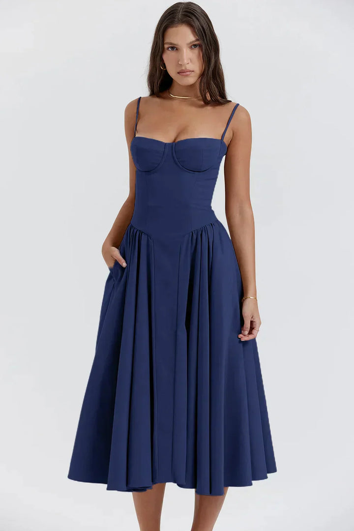 Levoire | Robe Bustier Plissée Élégante Bleu