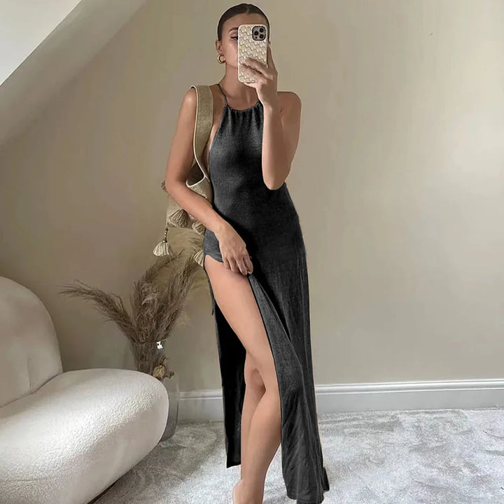 Levoire | Robe De Plage Longue Avec Fente Noir