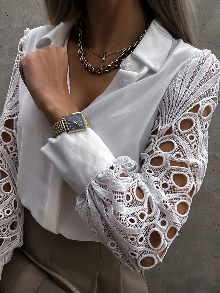 Levoire | Chemise À Manches En Dentelle Classe Intemporelle & Élégance