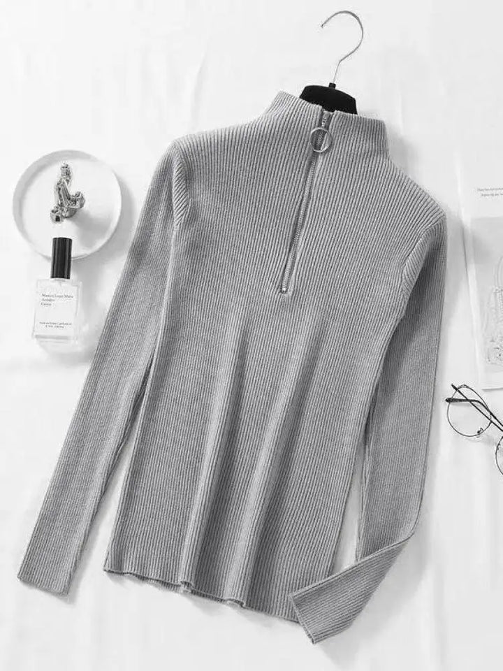 Levoire | Pull Vintage Femme Avec Zip Gris Taille Unique