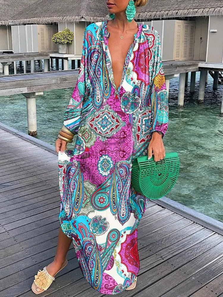 Levoire | Robe Maxi À Manches Longues Bohème Rosa