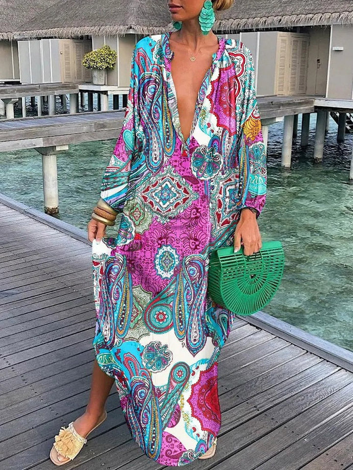 Levoire | Robe Maxi À Manches Longues Bohème Rosa