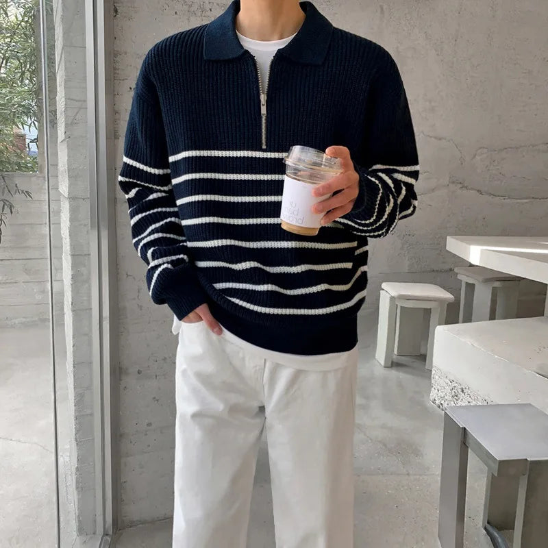 Levoire | Pull En Tricot Rayé Moderne Pour Hommes Élégant Et Confortable bleu roi