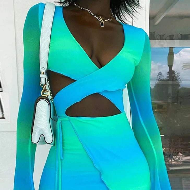 Levoire | Robe Mini Bodycon Tie Dye Bleu