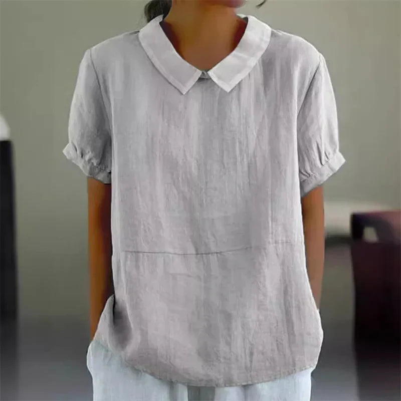 Levoire | Chemise En Coton Lin Confortable Avec Col Peter Pan