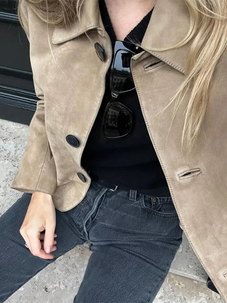 Levoire | Veste Réversible Marron Pour Femmes, Mode Artistique Rétro, Avec Poches