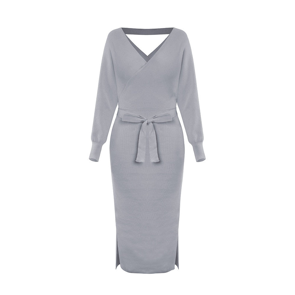 Levoire | Robe Tricotée Col V Slim Gris