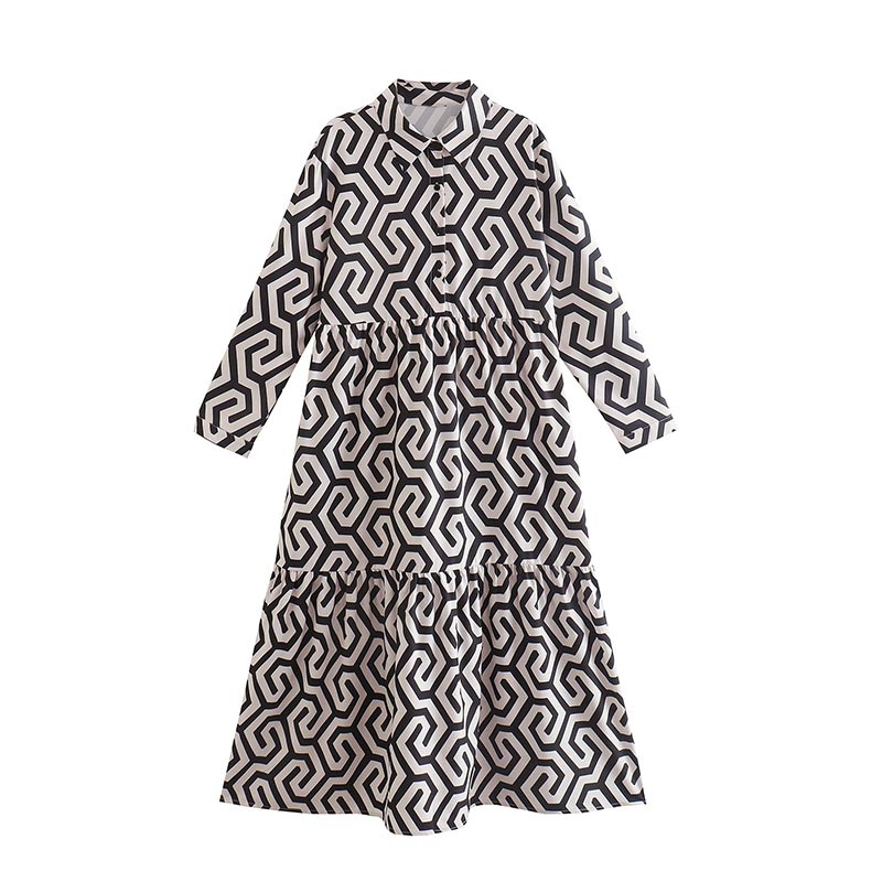 Levoire | Robe Chemise Imprimée A-Ligne Soirée Noir