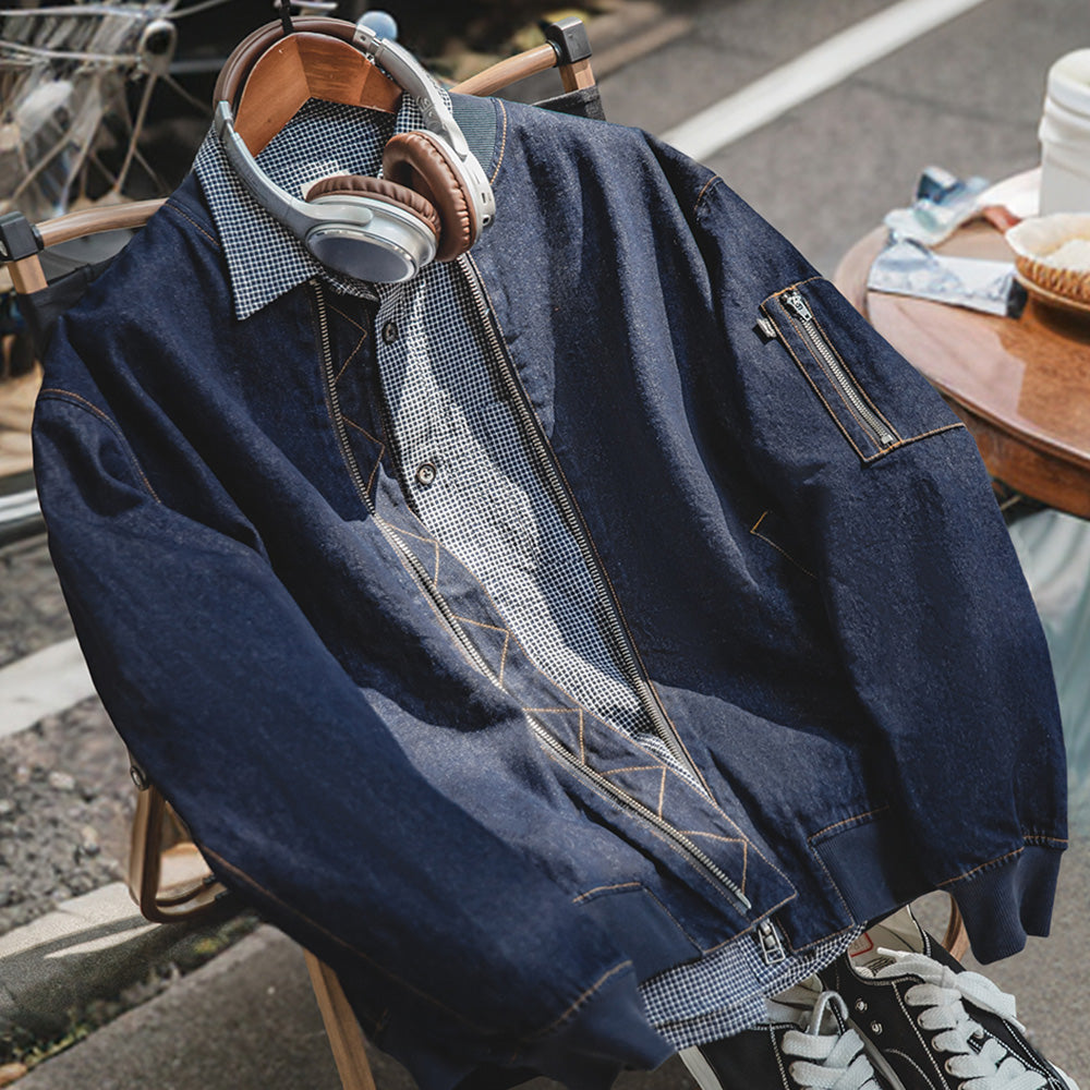 Levoire | Veste Bomber En Denim Vintage Avec Des Détails Élégants
