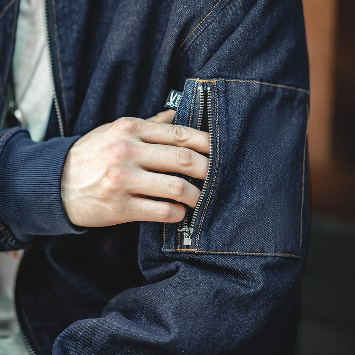 Levoire | Veste Bomber En Denim Vintage Avec Des Détails Élégants
