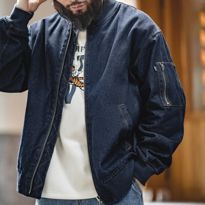 Levoire | Veste Bomber En Denim Vintage Avec Des Détails Élégants