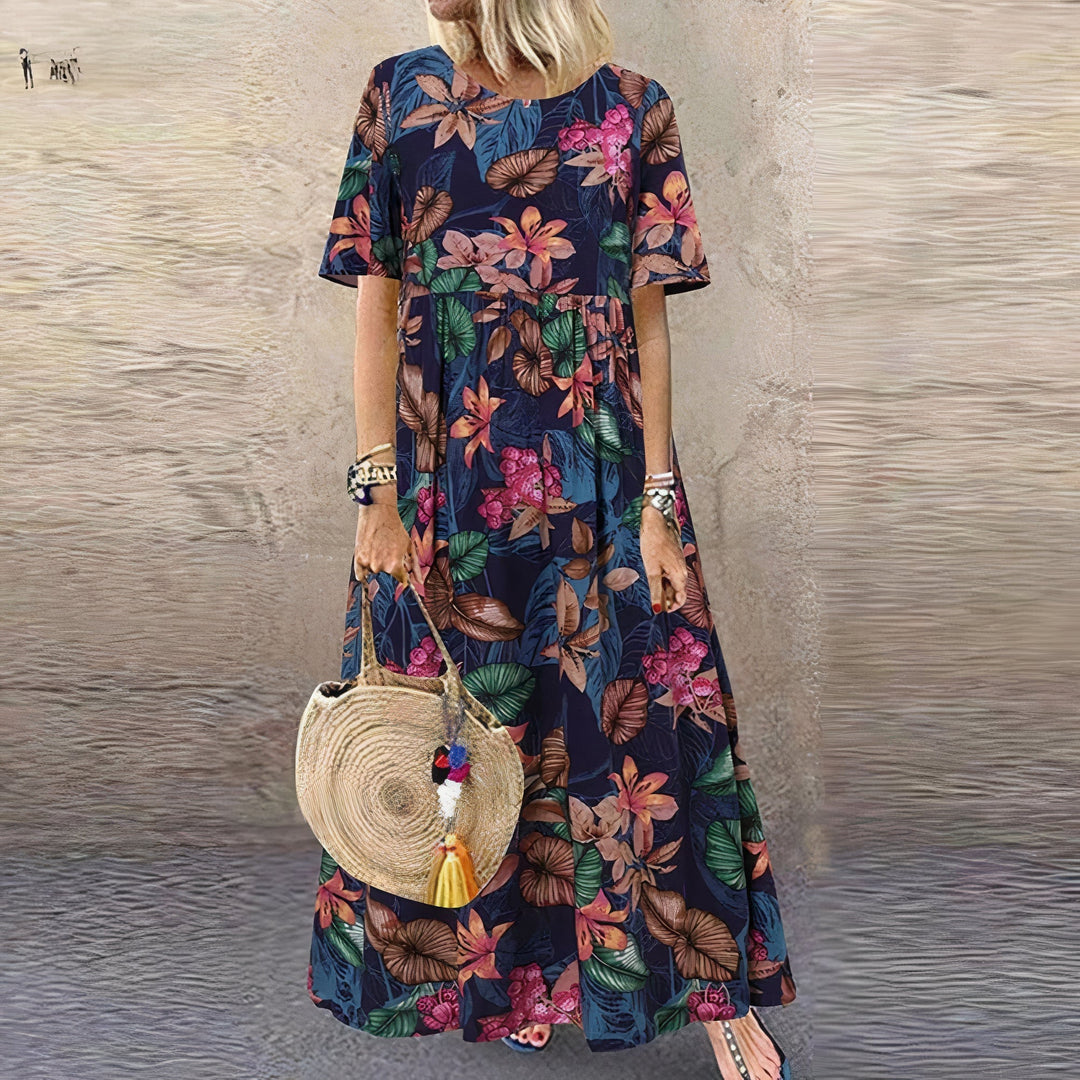 Levoire | Robe Fleurie Coupe Décontractée Bleu