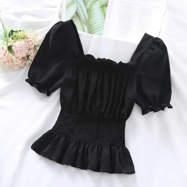 Levoire | Haut En Chiffon Court À Manches Bouffantes Noir
