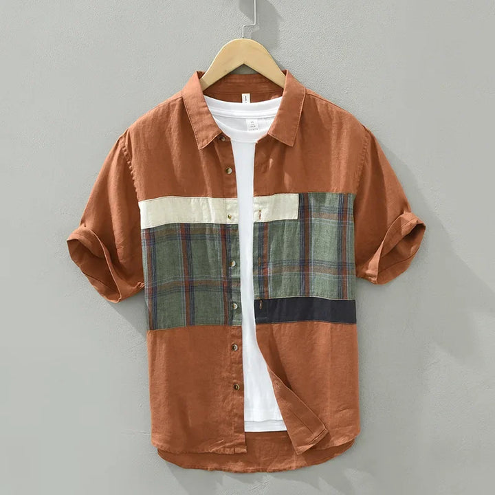 Levoire | Chemise En Lin Respirant Style Decontracte Hommes Orange