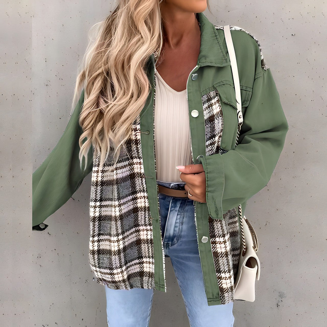 Levoire | Veste À Carreaux Tendance En Grande Taille Pour Femmes Vert